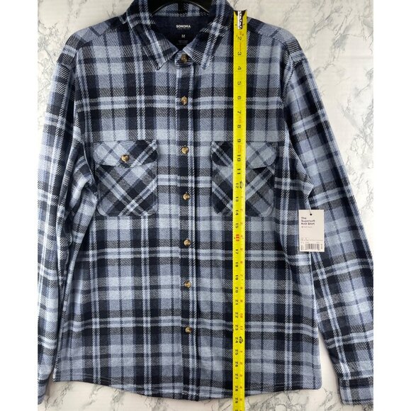 Sonoma Mens Size M Blue Plaid Supersoft Knit Shirt Polyester Blend - Picture 3 of 8